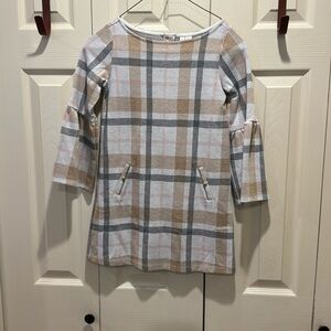 Janie and Jack Plaid Dress in Tan and Gray